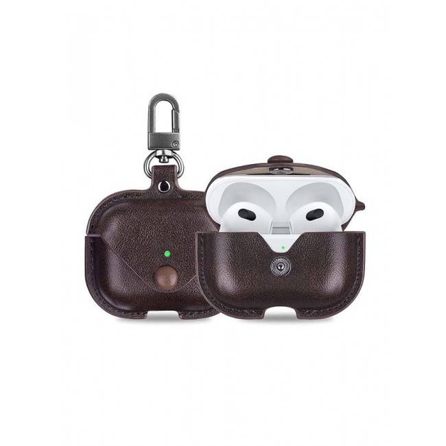 MARGOUN Leather Case Shockproof Cover With KeychainFor Apple AirPods 3 (3rd Generation) Dark Brown