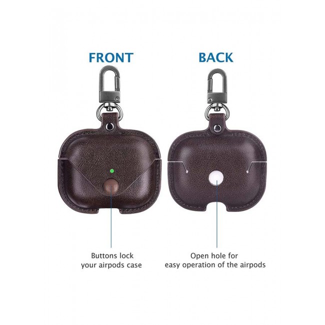 MARGOUN Leather Case Shockproof Cover With KeychainFor Apple AirPods 3 (3rd Generation) Dark Brown