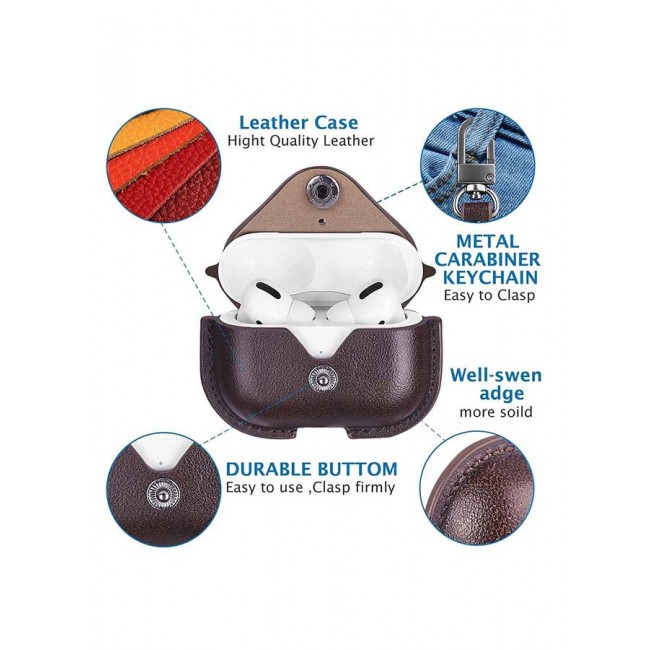 MARGOUN Leather Case Shockproof Cover With KeychainFor Apple AirPods 3 (3rd Generation) Dark Brown