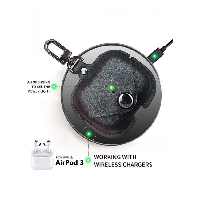 MARGOUN Leather Case Shockproof Cover With KeychainFor Apple AirPods 3 (3rd Generation) Black