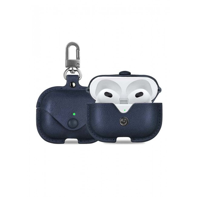 MARGOUN Leather Case Shockproof Cover With KeychainFor Apple AirPods 3 (3rd Generation) Blue