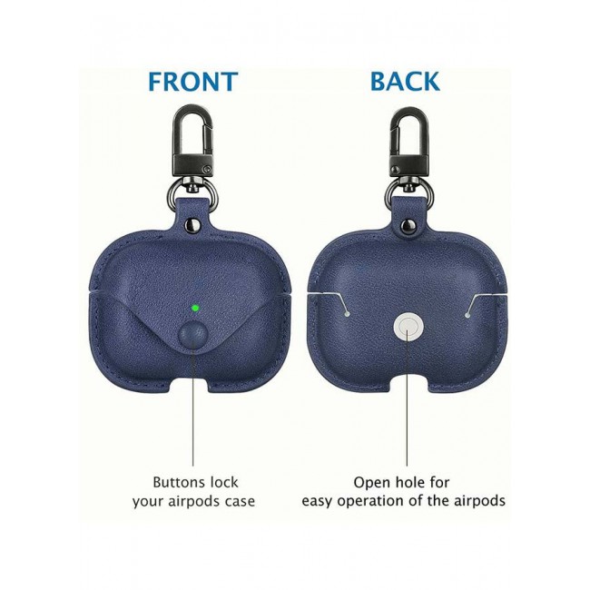 MARGOUN Leather Case Shockproof Cover With KeychainFor Apple AirPods 3 (3rd Generation) Blue