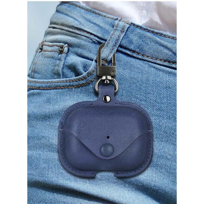 MARGOUN Leather Case Shockproof Cover With KeychainFor Apple AirPods 3 (3rd Generation) Blue
