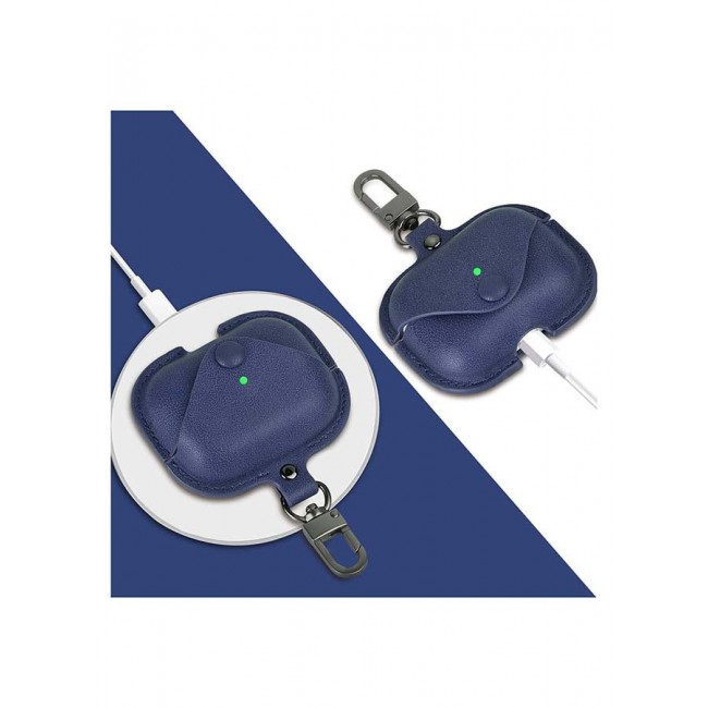 MARGOUN Leather Case Shockproof Cover With KeychainFor Apple AirPods 3 (3rd Generation) Blue