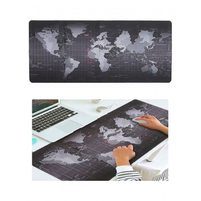 MARGOUN World Map Mouse Pad Large Gaming Mouse Pad Non-Slip Rubber Waterproof Desktop Mat Suitable for Keyboard Computer Laptop Gamers 70x30cm Grey/Black