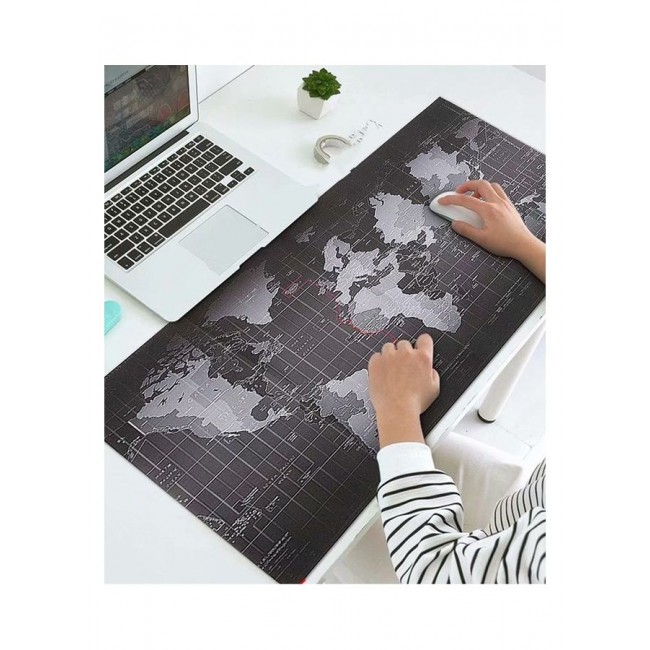 MARGOUN World Map Mouse Pad Large Gaming Mouse Pad Non-Slip Rubber Waterproof Desktop Mat Suitable for Keyboard Computer Laptop Gamers 70x30cm Grey/Black
