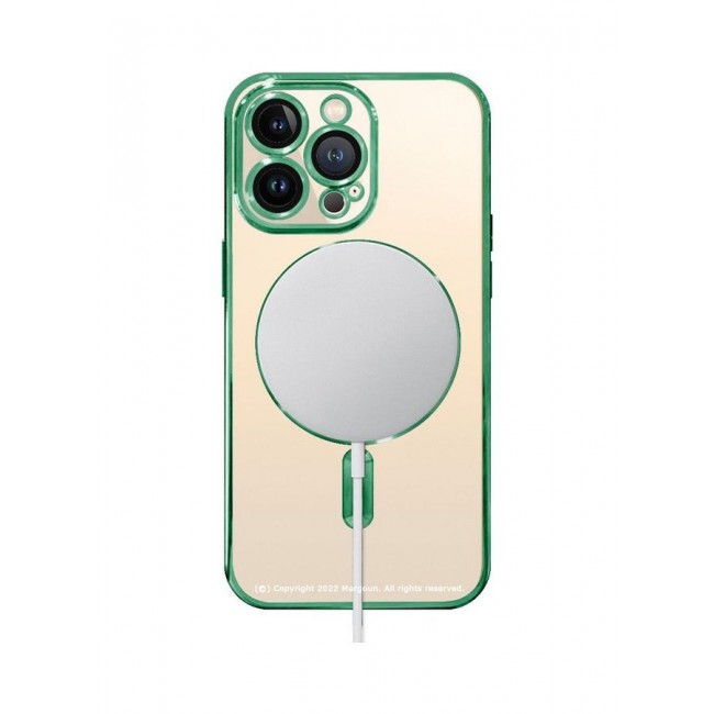 MARGOUN Apple iPhone 14 Pro MagSafe Case Magnetic Clear Soft TPU Plating Case Wireless Charging Compatible Shockproof Camera Lens Protection Green