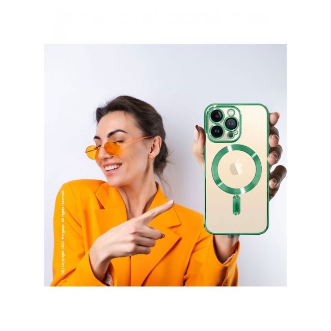 MARGOUN Apple iPhone 14 Pro MagSafe Case Magnetic Clear Soft TPU Plating Case Wireless Charging Compatible Shockproof Camera Lens Protection Green