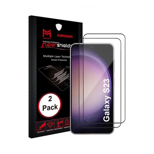 MARGOUN 2Pack for Samsung Galaxy S23 Screen Protector Tempered Glass 9H Anti-Scratch Shatterproof HD Edge to Edge Full Coverage Film 6.1 inch Clear/Black