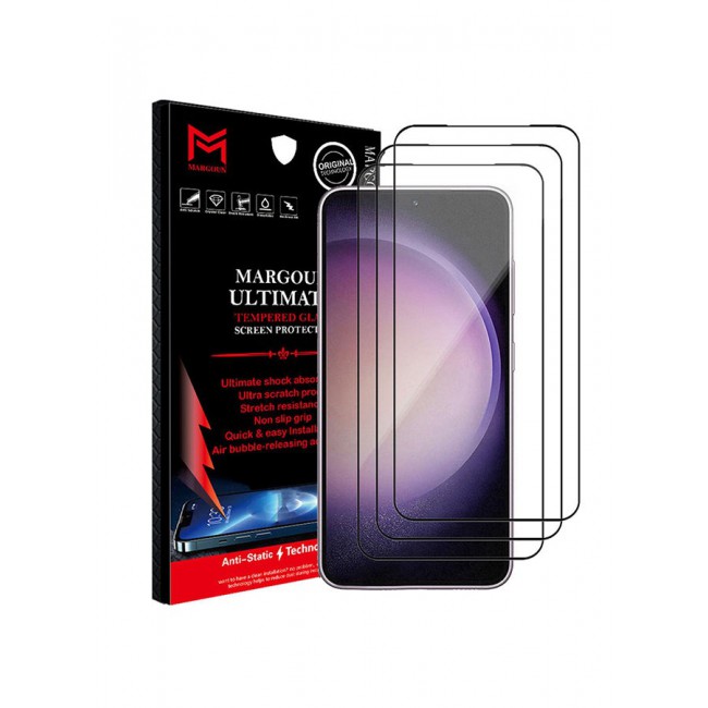 MARGOUN 3Pack for Samsung Galaxy S23 Plus Screen Protector Tempered Glass 9H Anti-Scratch Shatterproof HD Edge to Edge Full Coverage Film 6.6 inch Clear/Black