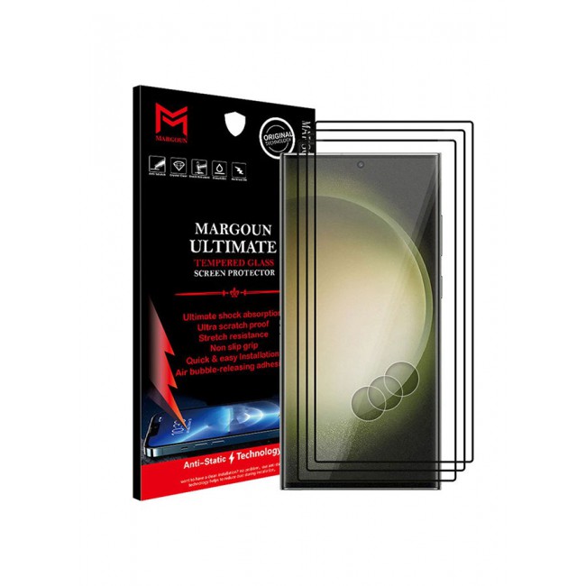 MARGOUN 3Pack for Samsung Galaxy S23 Ultra Screen Protector Tempered Glass 9H Anti-Scratch Shatterproof HD Curved Edge to Edge Full Coverage Film 6.8 inch Clear/Black
