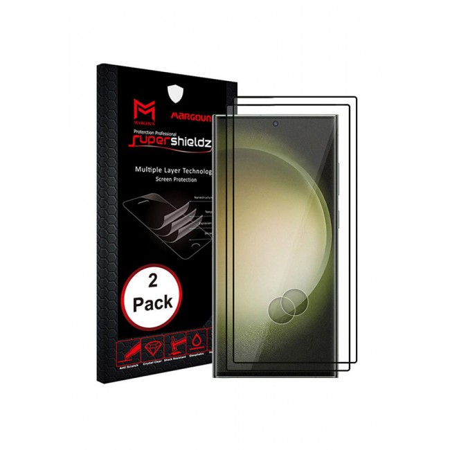 MARGOUN 2Pack for Samsung Galaxy S23 Ultra Screen Protector Tempered Glass 9H Anti-Scratch Shatterproof HD Curved Edge to Edge Full Coverage Film 6.8 inch Clear/Black