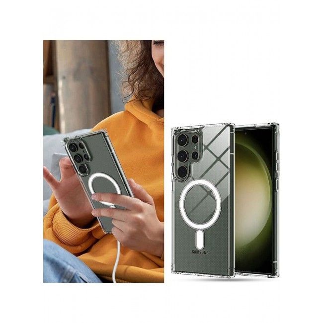 MARGOUN Clear Magnetic Case Compatible with MagSafe Wireless Charging Transparent Slim Cover for Samsung Galaxy S23 Ultra Clear