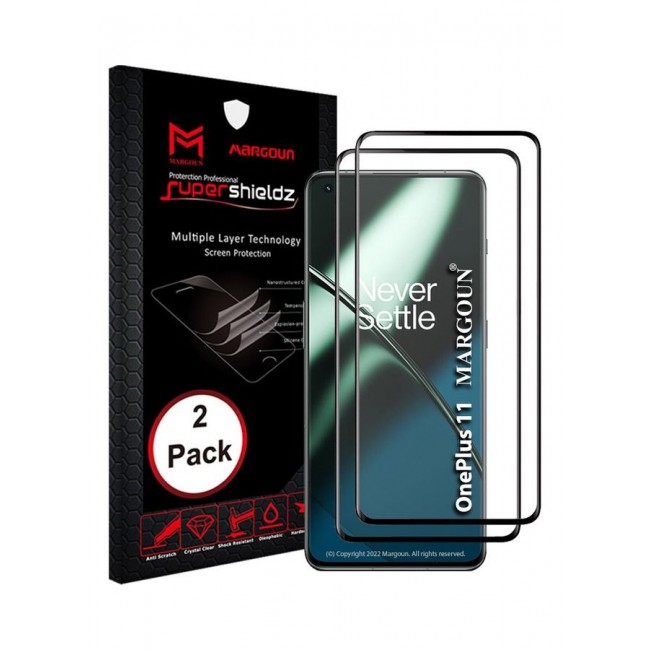MARGOUN 2Pack for OnePlus 11 Screen Protector Tempered Glass 9H Anti-Scratch Shatterproof HD Curved Edge to Edge Full Coverage Film 6.7 inch Clear/Black
