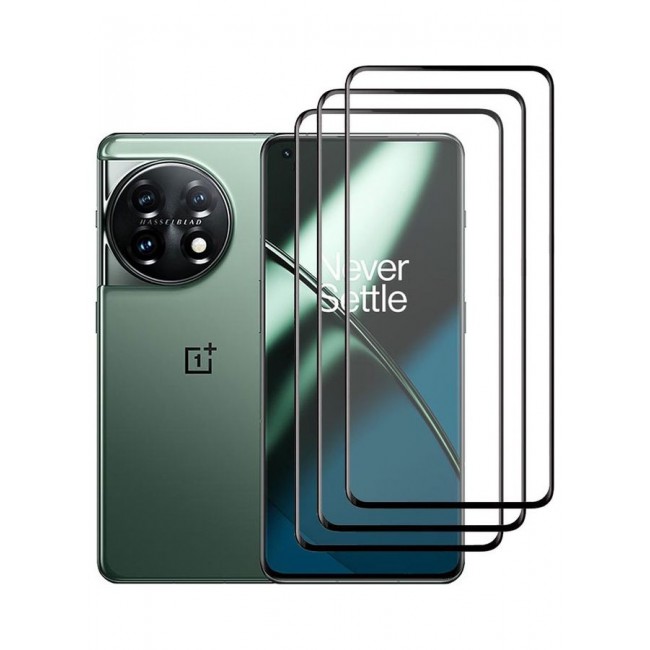MARGOUN 3Pack for OnePlus 11 Screen Protector Tempered Glass 9H Anti-Scratch Shatterproof HD Curved Edge to Edge Full Coverage Film 6.7 inch Clear/Black