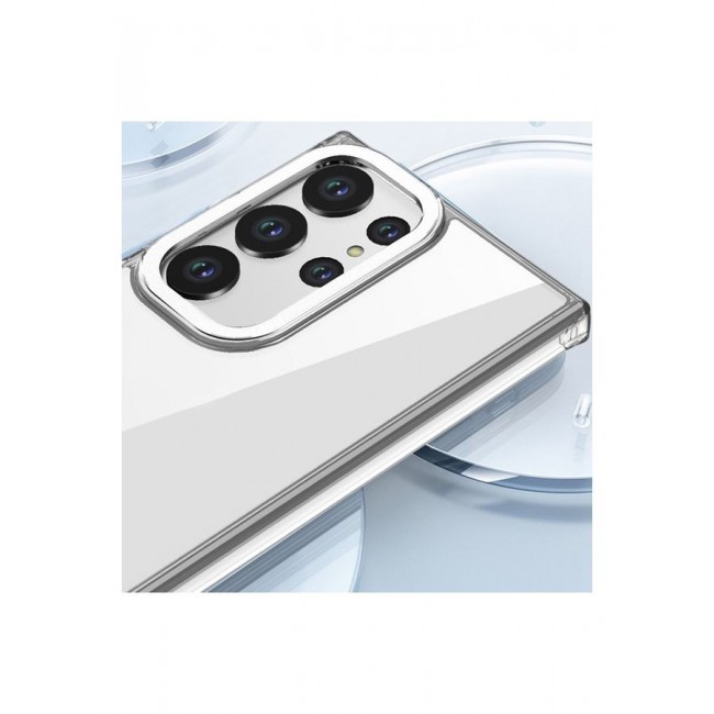 MARGOUN Samsung Galaxy S23 Ultra Clear Case Shockproof Slim Anti-Yellow Hybid Hard PC+ TPU Cover Metal Camera Lens Frame Clear/White