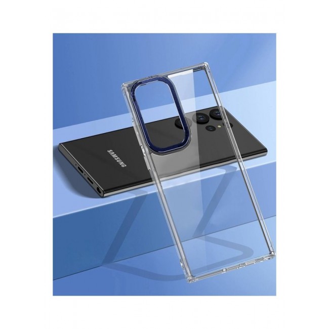 MARGOUN Samsung Galaxy S23 Ultra Clear Case Shockproof Slim Anti-Yellow Hybid Hard PC+ TPU Cover Metal Camera Lens Frame Clear/Blue