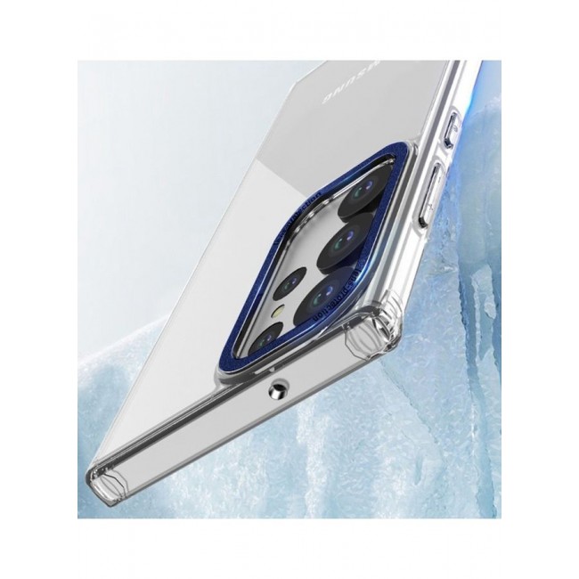 MARGOUN Samsung Galaxy S23 Ultra Clear Case Shockproof Slim Anti-Yellow Hybid Hard PC+ TPU Cover Metal Camera Lens Frame Clear/Blue