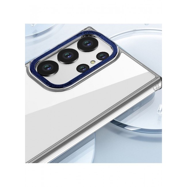 MARGOUN Samsung Galaxy S23 Ultra Clear Case Shockproof Slim Anti-Yellow Hybid Hard PC+ TPU Cover Metal Camera Lens Frame Clear/Blue