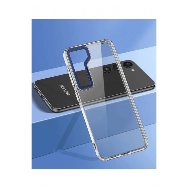 MARGOUN Samsung Galaxy S23 Clear Case Shockproof Slim Anti-Yellow Hybid Hard PC+ TPU Cover Metal Camera Lens Frame Clear/Blue