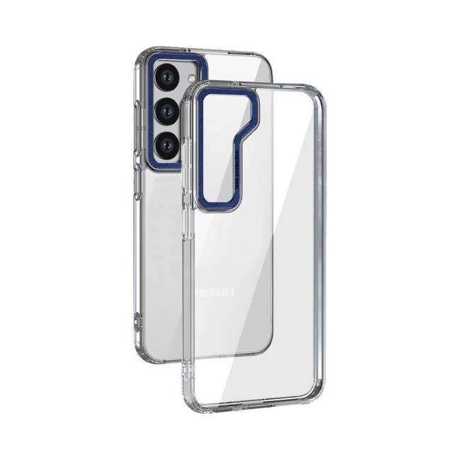 MARGOUN Samsung Galaxy S23 Clear Case Shockproof Slim Anti-Yellow Hybid Hard PC+ TPU Cover Metal Camera Lens Frame Clear/Blue