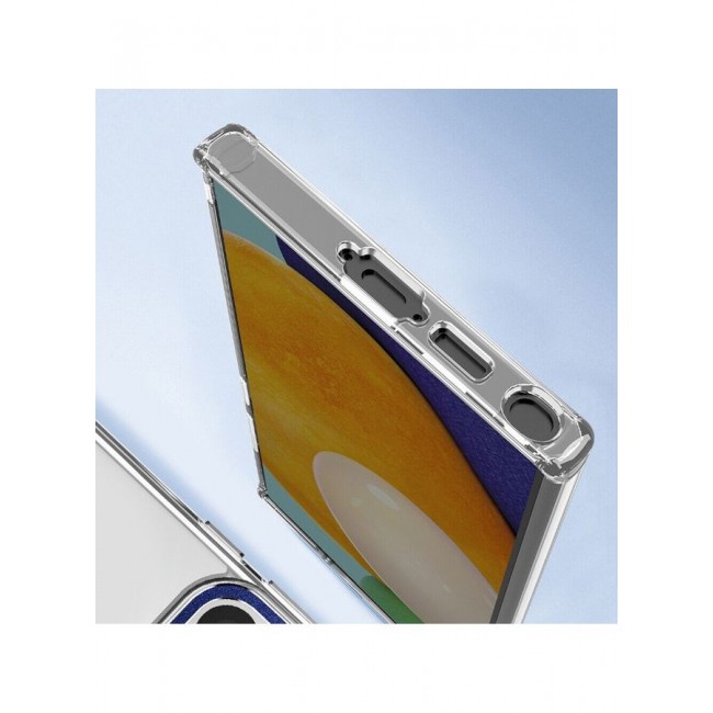 MARGOUN Samsung Galaxy S23 Clear Case Shockproof Slim Anti-Yellow Hybid Hard PC+ TPU Cover Metal Camera Lens Frame Clear/Blue
