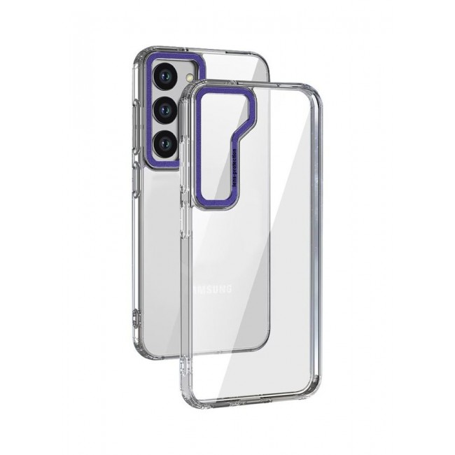 MARGOUN Samsung Galaxy S23 Clear Case Shockproof Slim Anti-Yellow Hybid Hard PC+ TPU Cover Metal Camera Lens Frame Clear/Purple