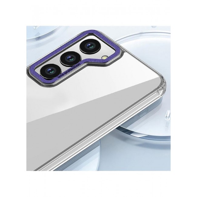 MARGOUN Samsung Galaxy S23 Clear Case Shockproof Slim Anti-Yellow Hybid Hard PC+ TPU Cover Metal Camera Lens Frame Clear/Purple