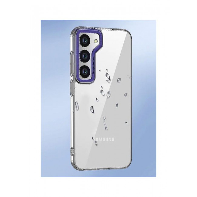 MARGOUN Samsung Galaxy S23 Clear Case Shockproof Slim Anti-Yellow Hybid Hard PC+ TPU Cover Metal Camera Lens Frame Clear/Purple