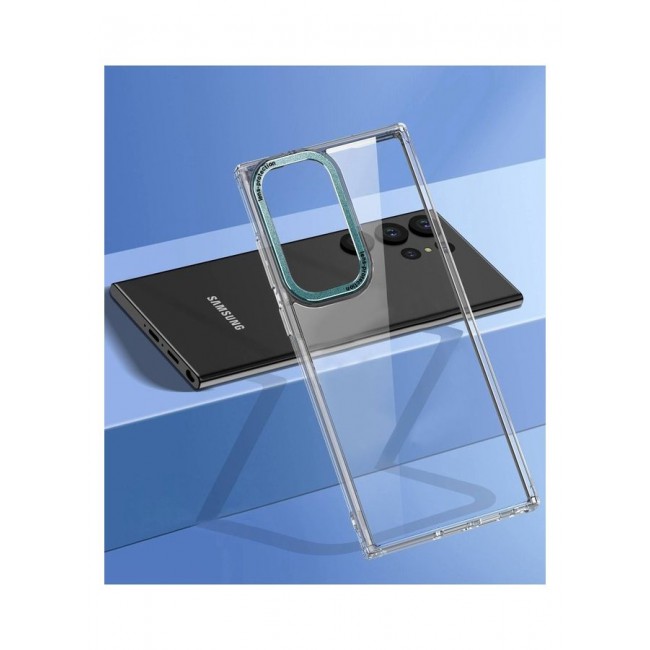 MARGOUN Samsung Galaxy S23 Ultra Clear Case Shockproof Slim Anti-Yellow Hybid Hard PC+ TPU Cover Metal Camera Lens Frame Clear/Green