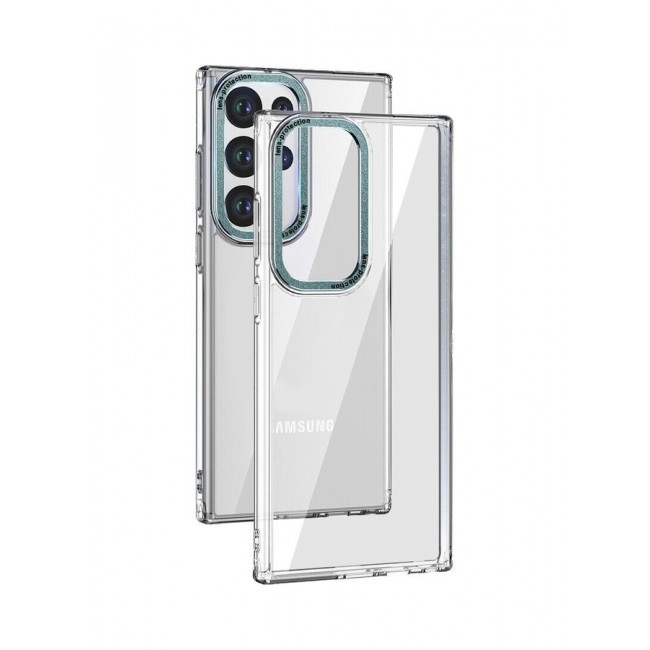 MARGOUN Samsung Galaxy S23 Ultra Clear Case Shockproof Slim Anti-Yellow Hybid Hard PC+ TPU Cover Metal Camera Lens Frame Clear/Green