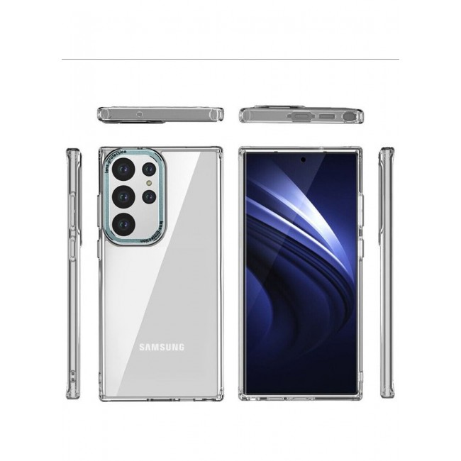 MARGOUN Samsung Galaxy S23 Ultra Clear Case Shockproof Slim Anti-Yellow Hybid Hard PC+ TPU Cover Metal Camera Lens Frame Clear/Green