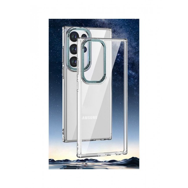 MARGOUN Samsung Galaxy S23 Ultra Clear Case Shockproof Slim Anti-Yellow Hybid Hard PC+ TPU Cover Metal Camera Lens Frame Clear/Green