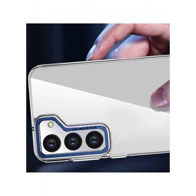 MARGOUN Samsung Galaxy S23 Plus Clear Case Shockproof Slim Anti-Yellow Hybid Hard PC+ TPU Cover Metal Camera Lens Frame Clear/Blue