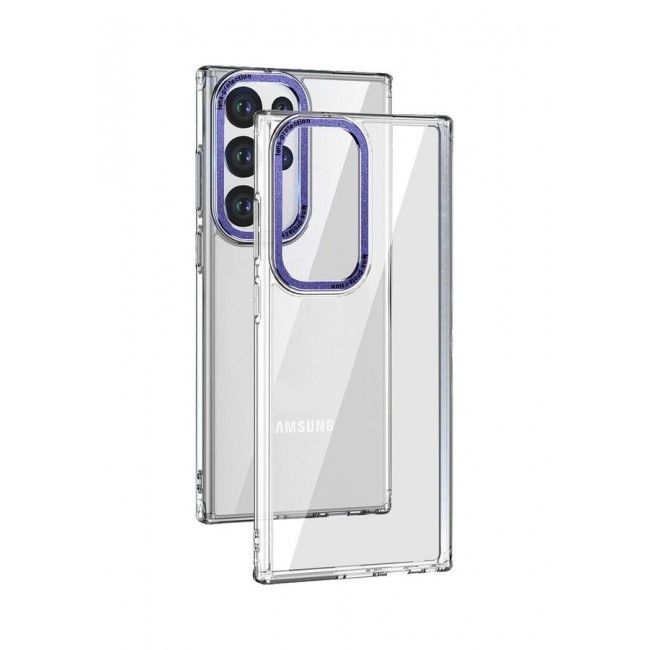 MARGOUN Samsung Galaxy S23 Ultra Clear Case Shockproof Slim Anti-Yellow Hybid Hard PC+ TPU Cover Metal Camera Lens Frame Clear/Purple