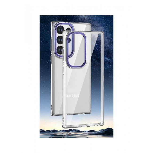 MARGOUN Samsung Galaxy S23 Ultra Clear Case Shockproof Slim Anti-Yellow Hybid Hard PC+ TPU Cover Metal Camera Lens Frame Clear/Purple