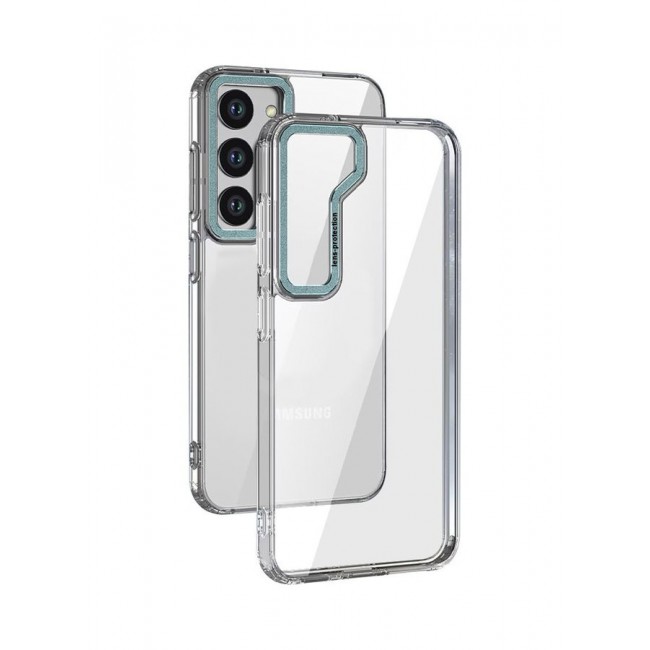 MARGOUN Samsung Galaxy S23 Plus Clear Case Shockproof Slim Anti-Yellow Hybid Hard PC+ TPU Cover Metal Camera Lens Frame Clear/Green