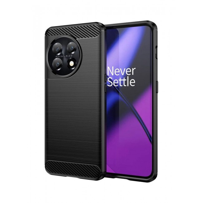 MARGOUN OnePlus 11 Case Slim Soft TPU Brushed Carbon Fiber Anti-Fingerprint Shockproof Cover Black Black