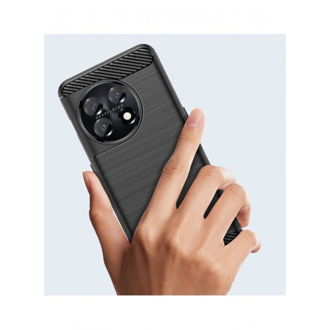 MARGOUN OnePlus 11 Case Slim Soft TPU Brushed Carbon Fiber Anti-Fingerprint Shockproof Cover Black Black