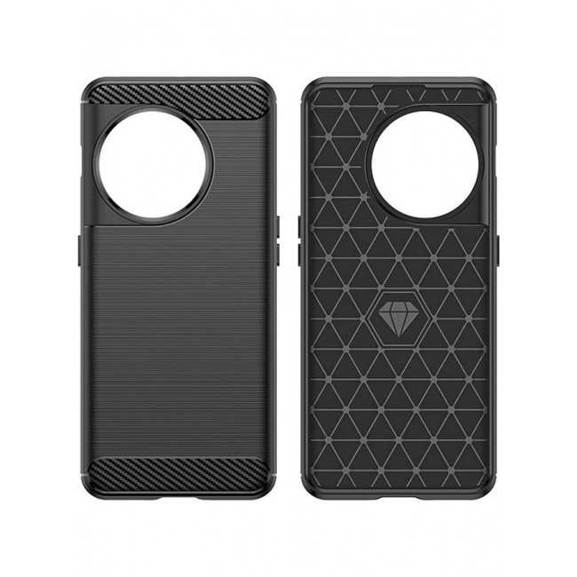 MARGOUN OnePlus 11 Case Slim Soft TPU Brushed Carbon Fiber Anti-Fingerprint Shockproof Cover Black Black