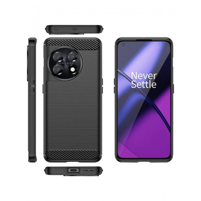 MARGOUN OnePlus 11 Case Slim Soft TPU Brushed Carbon Fiber Anti-Fingerprint Shockproof Cover Black Black
