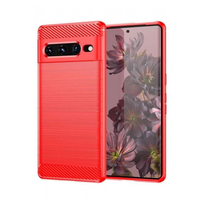 MARGOUN Google Pixel 7 Pro Case Slim Soft TPU Brushed Carbon Fiber Anti-Fingerprint Shockproof Cover Red Red
