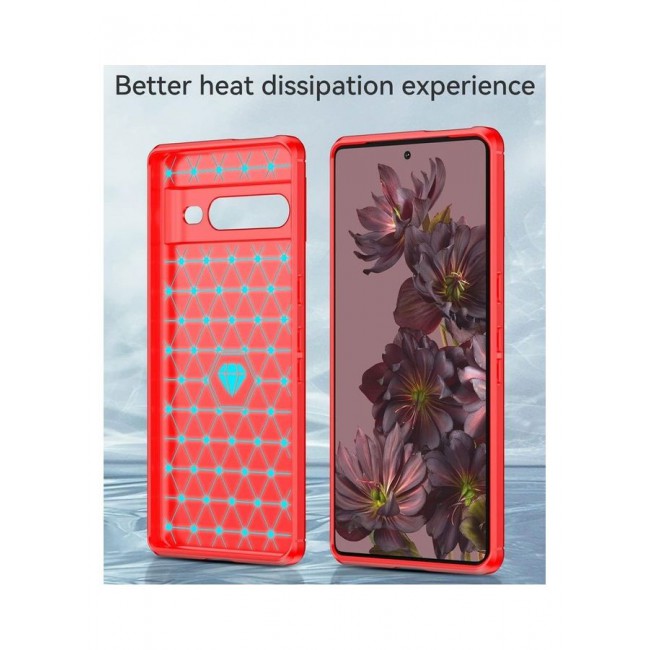 MARGOUN Google Pixel 7 Pro Case Slim Soft TPU Brushed Carbon Fiber Anti-Fingerprint Shockproof Cover Red Red