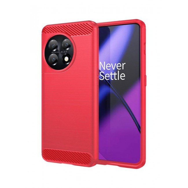 MARGOUN OnePlus 11 Case Slim Soft TPU Brushed Carbon Fiber Anti-Fingerprint Shockproof Cover Red Red