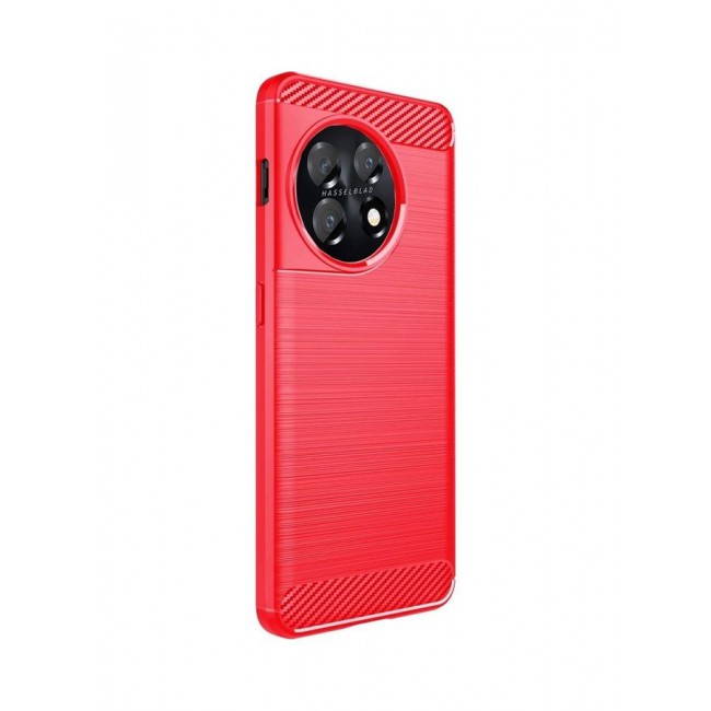 MARGOUN OnePlus 11 Case Slim Soft TPU Brushed Carbon Fiber Anti-Fingerprint Shockproof Cover Red Red