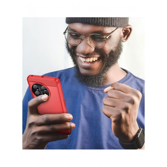MARGOUN OnePlus 11 Case Slim Soft TPU Brushed Carbon Fiber Anti-Fingerprint Shockproof Cover Red Red