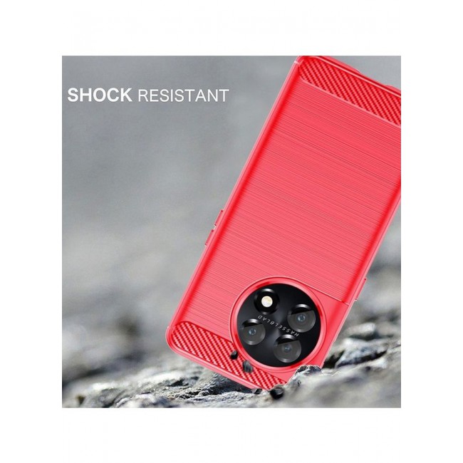 MARGOUN OnePlus 11 Case Slim Soft TPU Brushed Carbon Fiber Anti-Fingerprint Shockproof Cover Red Red