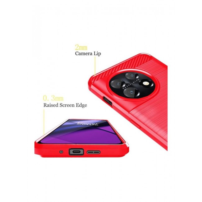 MARGOUN OnePlus 11 Case Slim Soft TPU Brushed Carbon Fiber Anti-Fingerprint Shockproof Cover Red Red