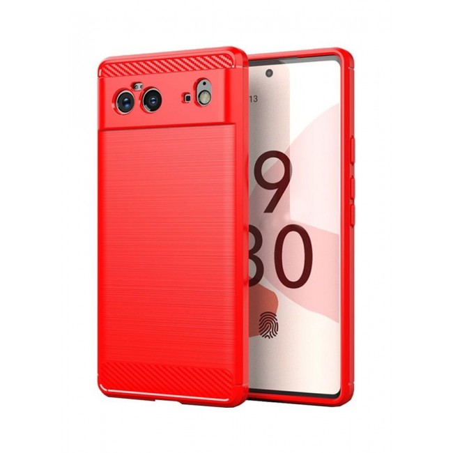 MARGOUN Google Pixel 6 Case Slim Soft TPU Brushed Carbon Fiber Anti-Fingerprint Shockproof Cover Red Red