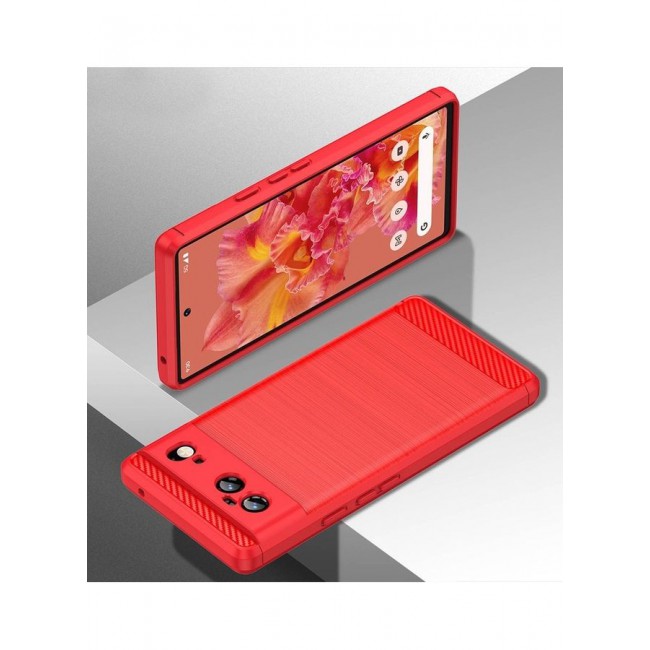 MARGOUN Google Pixel 6 Case Slim Soft TPU Brushed Carbon Fiber Anti-Fingerprint Shockproof Cover Red Red